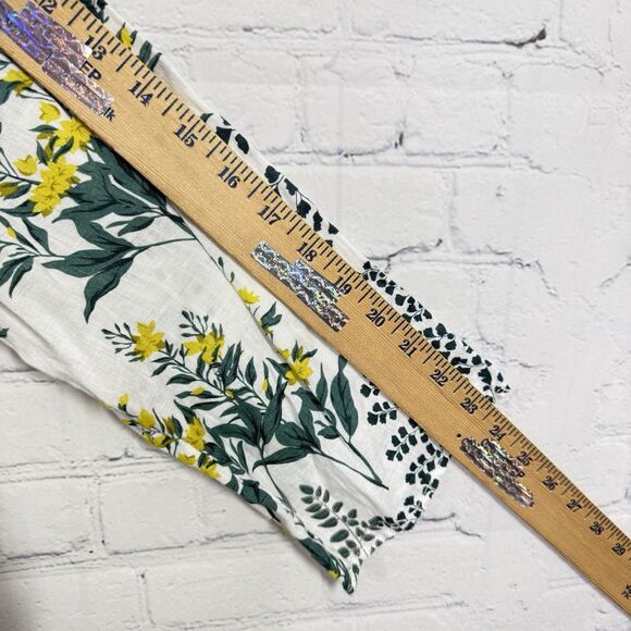 Chinthya Rowley Linen Blouse Women Size Plus 1X Floral Artsy Roll Tab Sleeve Top - Picture 8 of 9